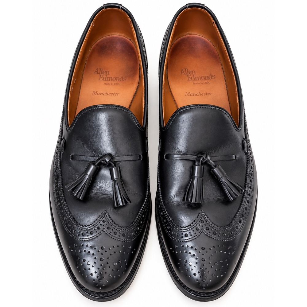 Allen Edmonds Loafers Manchester Leather Wingtip Brogue Tassel Black 13 A Narrow